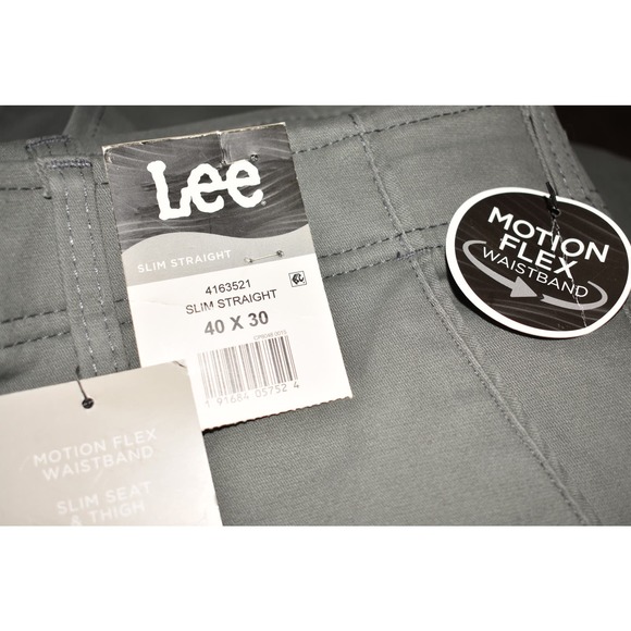 LEE NEW $58 Flat Front Motion Flex Slim‎ Straight Pant Gray Men's 40 - Picture 3 of 3